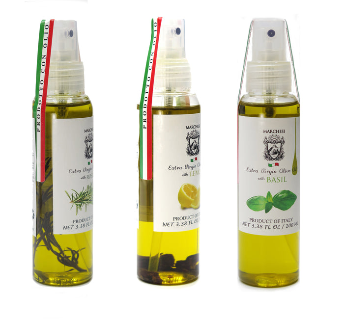 Spray Aromatic Infused First Cold Pressed Extra Virgin Olive Oil - Pack of 3 Flavors